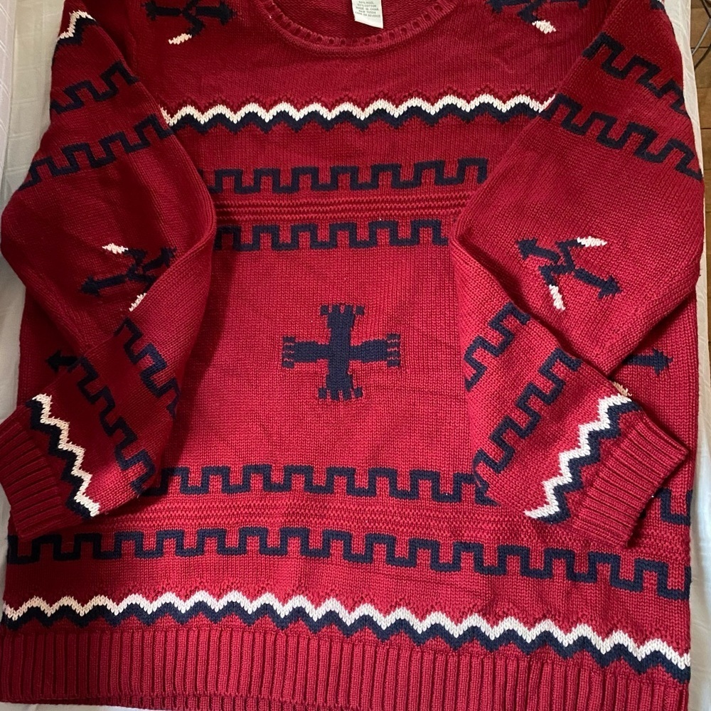 Women’s Orvis Red and Navy Geometric Crewneck Sweater size large